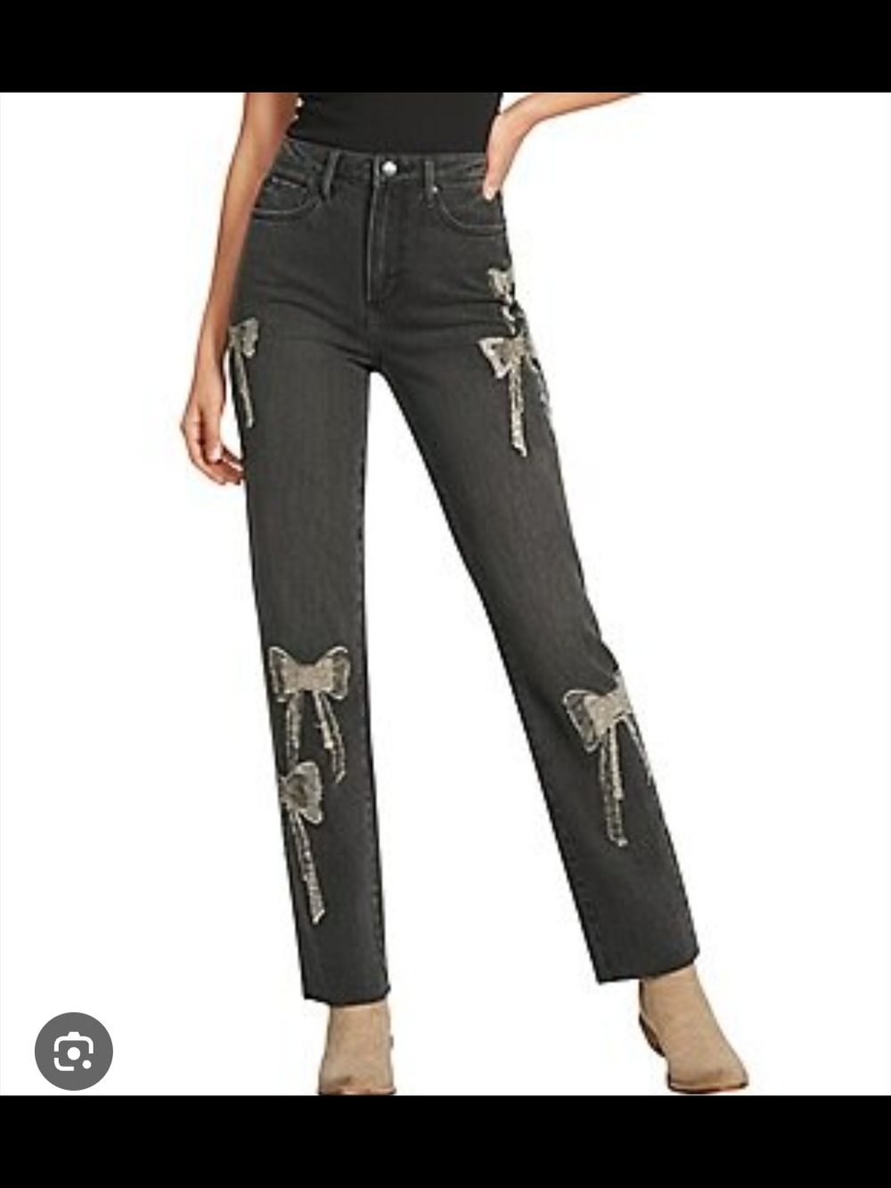 Driftwood Farrah What Fun Stretch Denim Patchwork Bow Flare Leg .